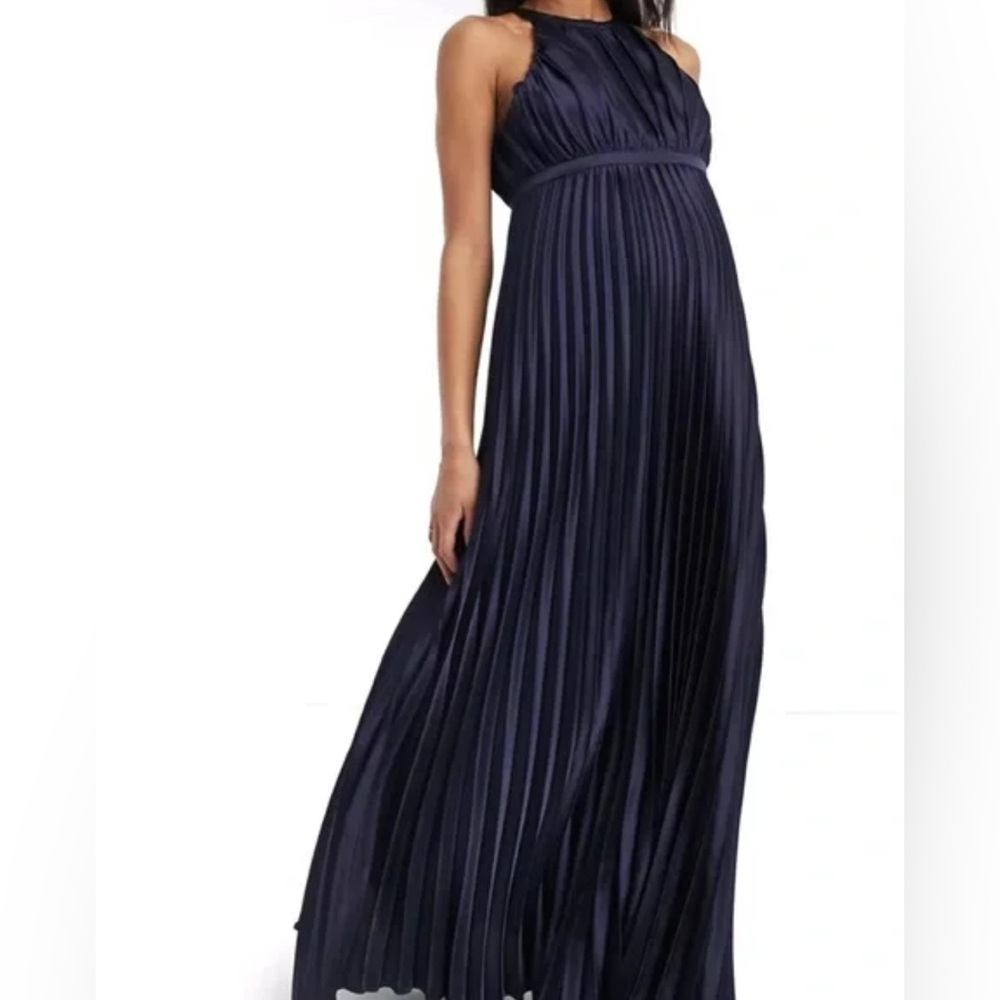 Chi Chi London Blue Pleated One Shoulder Gown